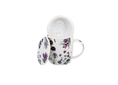 FIOLETOWE KWIATY 0,4l - z porcelanowym zaparzaczem