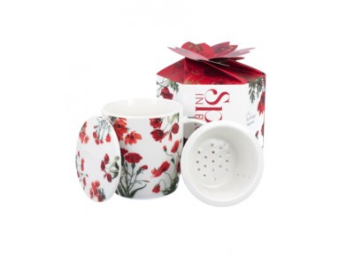 CZERWONE KWIATY 0,4l - z porcelanowym zaparzaczem