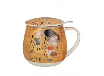 POCAŁUNEK KLIMT - Kubek beczułka 0,43l z metal. zaparzaczem - bone china Zdjęcie 2 z 3