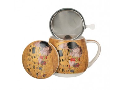 POCAŁUNEK KLIMT - Kubek beczułka 0,43l z metal. zaparzaczem - bone china Zdjęcie 3 z 3