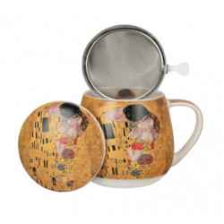 POCAŁUNEK KLIMT - Kubek beczułka 0,43l z metal. zaparzaczem - bone china