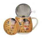 POCAŁUNEK KLIMT - Kubek beczułka 0,43l z metal. zaparzaczem - bone china