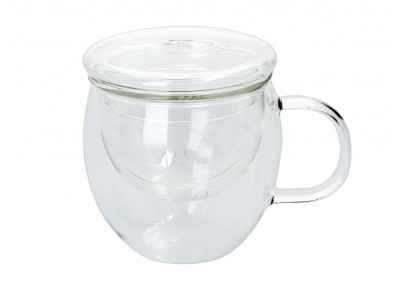 Kubek szklany PORTOS 380ml z zaparzaczem szklanym i przykrywką (Ceramika Kubki z zaparzaczami)