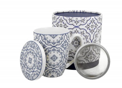 Kubek porcelanowy z metal. zaparz. ELLA 0,42l