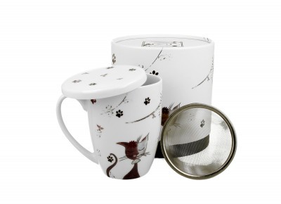 Kubek porcelanowy z metal. zaparz. CZARUJĄCE KOTY 0,42l