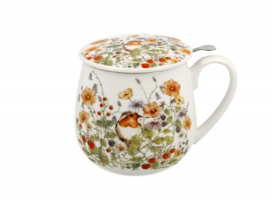 WILD BIRDS- Kubek beczułka 0,43l z metal. zaparzaczem - bone china Zdjęcie 2 z 3
