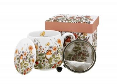 WILD BIRDS- Kubek beczułka 0,43l z metal. zaparzaczem - bone china Zdjęcie 3 z 3