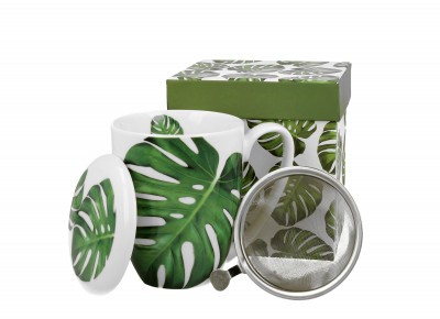 Kubek porcelanowy z metal. zaparz. MONSTERA 0,38l
