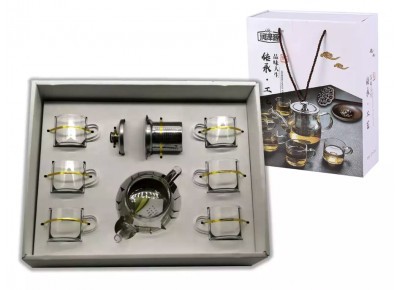 ZESTAW dzbanek szklany 0,4l z zaparzaczem metalowym + 6 szklaneczek 0,08l