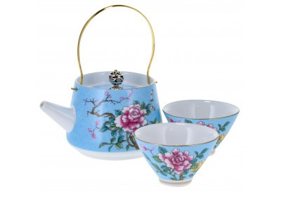 Zestaw do gongfu YAZHEN 240ml, dwie czarki 70ml - błękitny z malowidłami Linga