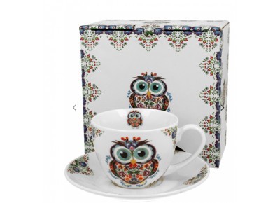 Filiżanka ze spodkiem SOWA ETNO 0,25l bone china Zdjęcie 2 z 2