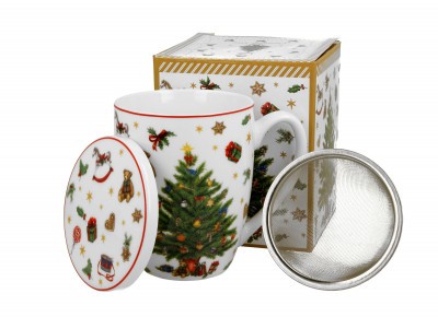 Kubek porcelanowy z metal. zaparza. CHOINKA 0,36l