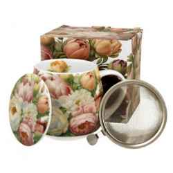 PIWONIE - Kubek beczułka 0,43l z metal. zaparzaczem - bone china