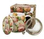 PIWONIE - Kubek beczułka 0,43l z metal. zaparzaczem - bone china