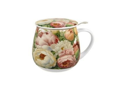 PIWONIE - Kubek beczułka 0,43l z metal. zaparzaczem - bone china Zdjęcie 2 z 3