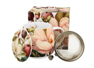 MAGNOLIE - Kubek beczułka 0,43l z metal. zaparzaczem - bone china