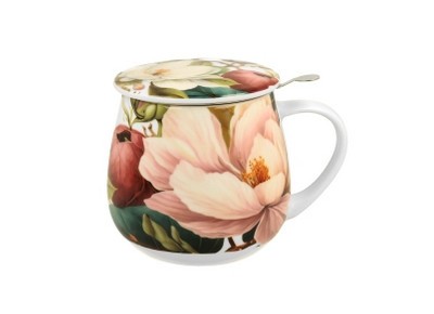 MAGNOLIE - Kubek beczułka 0,43l z metal. zaparzaczem - bone china Zdjęcie 2 z 3