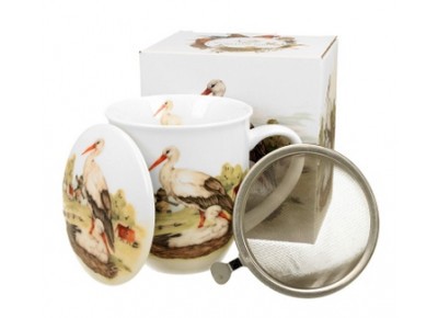 BOCIANY 0,4l z metalowym zaparzaczem - bone china