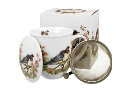 JASKÓŁKI 0,4l z metalowym zaparzaczem - bone china