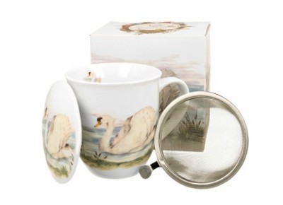 ŁABĘDŹ 0,4l z metalowym zaparzaczem - bone china