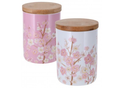 Pojemnik porcelanowy YOSHINO z drewnianą pokrywką RÓŻOWY
