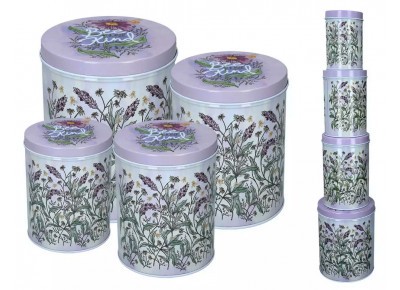 Komplet 4 okrągłych puszek LAWENDA 50 / 100 / 150 / 200g