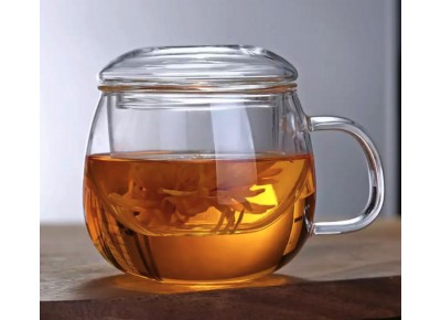 Kubek szklany 400ml z zaparzaczem szklanym i szklaną przykrywką
