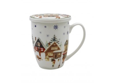 Kubek porcelanowy z metal. zaparza. ŚWIĄTECZNA WIOSKA 0,36l Zdjęcie 2 z 4