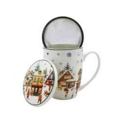 Kubek porcelanowy z metal. zaparza. ŚWIĄTECZNA WIOSKA 0,36l