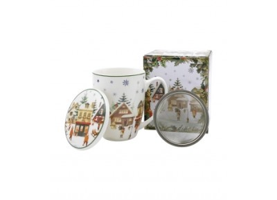 Kubek porcelanowy z metal. zaparza. ŚWIĄTECZNA WIOSKA 0,36l Zdjęcie 4 z 4