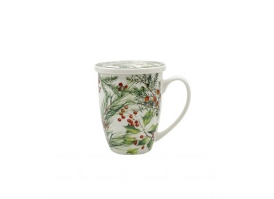Kubek porcelanowy z metal. zaparza. ŚWIĄTECZNE LISTKI 0,36l