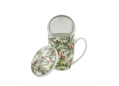 Kubek porcelanowy z metal. zaparza. ŚWIĄTECZNE LISTKI 0,36l Zdjęcie 3 z 4