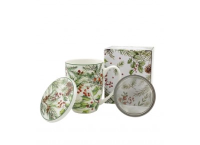 Kubek porcelanowy z metal. zaparza. ŚWIĄTECZNE LISTKI 0,36l Zdjęcie 4 z 4