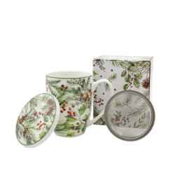 Kubek porcelanowy z metal. zaparza. ŚWIĄTECZNE LISTKI 0,36l