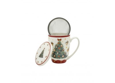 Kubek porcelanowy z metal. zaparza. CHOINKA3 0,36l