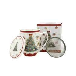 Kubek porcelanowy z metal. zaparza. CHOINKA3 0,36l