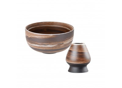 Zestaw CHAWAN 0,36l+ KUSENAOSHI beżowo- brązowy w pudełku prezentowym