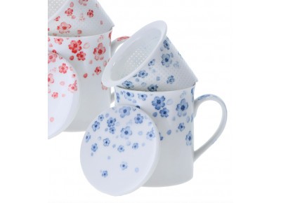 Kubek porcelanowy TING z drobnym porcelanowym zaparzaczem 0,32l - w niebieskie kwiatki Zdjęcie 2 z 2