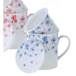 Kubek porcelanowy TING z drobnym porcelanowym zaparzaczem 0,32l - w niebieskie kwiatki