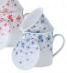 Kubek porcelanowy TING z drobnym porcelanowym zaparzaczem 0,32l - w niebieskie kwiatki