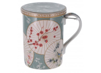 Kubek porcelanowy ORIENTAL z metal. zaparzaczem i pokrywką 0,35l