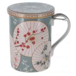 Kubek porcelanowy ORIENTAL z metal. zaparzaczem i pokrywką 0,35l