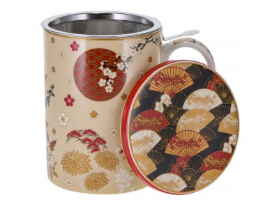 Kubek porcelanowy KIMONO z metal. zaparzaczem i pokrywką 0,35l - biały