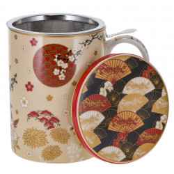 Kubek porcelanowy KIMONO z metal. zaparzaczem i pokrywką 0,35l - biały