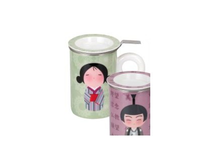 Kubek porcelanowy bone china HITOBITO z metal. zaparzaczem i pokrywką 0,3l - zielony Zdjęcie 2 z 2
