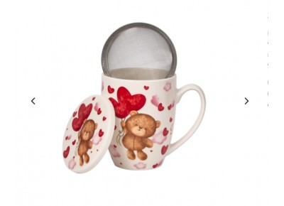 Kubek porcelanowy z metal. zaparza. MIŚ Z BALONAMI 0,36l Zdjęcie 4 z 6