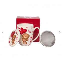Kubek porcelanowy z metal. zaparza. MIŚ Z BALONAMI 0,36l