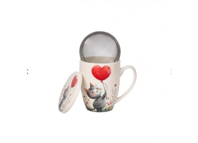 Kubek porcelanowy z metal. zaparza. KOT Z BALONEM 0,36l Zdjęcie 3 z 5