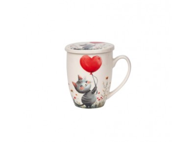 Kubek porcelanowy z metal. zaparza. KOT Z BALONEM 0,36l Zdjęcie 4 z 5