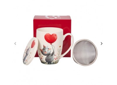 Kubek porcelanowy z metal. zaparza. KOT Z BALONEM 0,36l Zdjęcie 5 z 5
